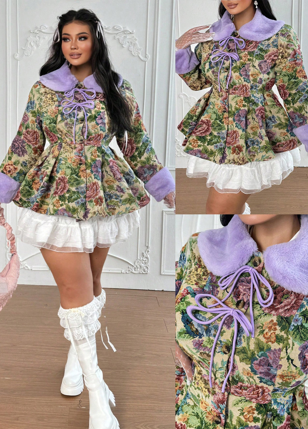 Бежевое демисезонное Пальто двубортное SHEIN