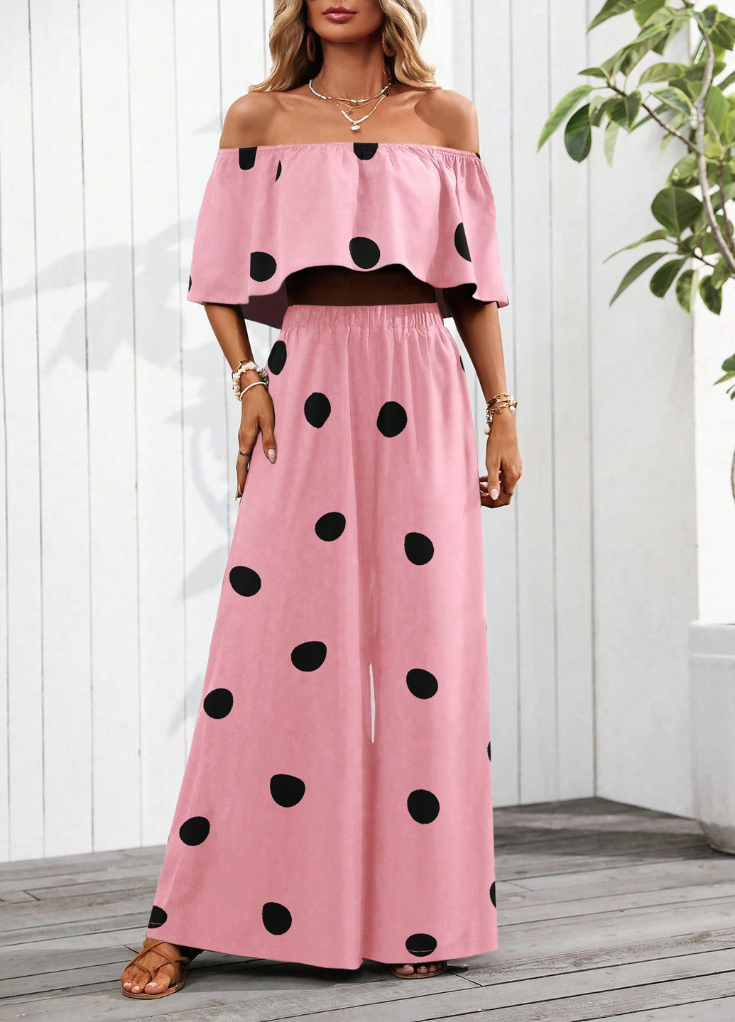 Розовый летний комплект (топ, брюки) SHEIN