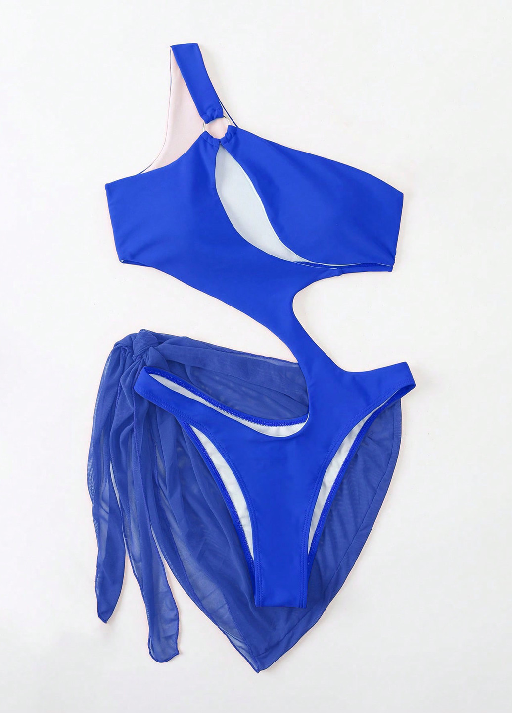 Синий летний купальник (лиф, трусики, юбка) монокини SHEIN