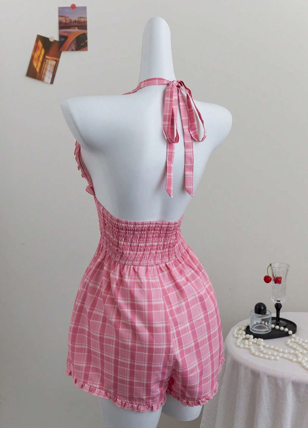 Комбінезон SHEIN комбінезон-шорти клітинка рожевий кежуал поліестер