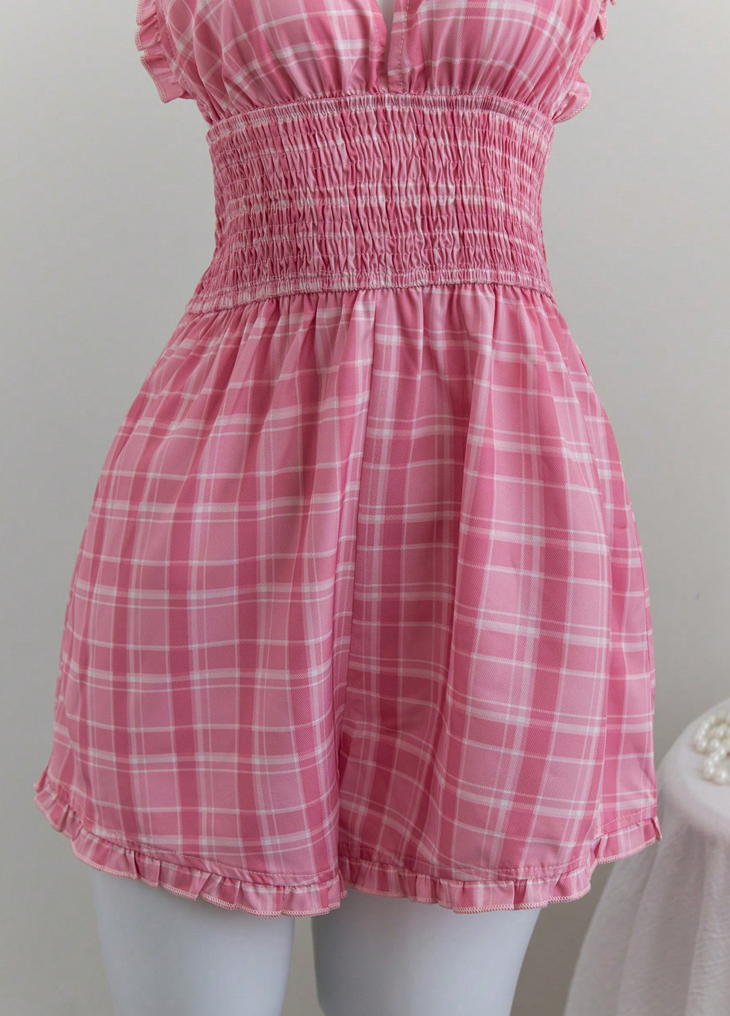 Комбінезон SHEIN комбінезон-шорти клітинка рожевий кежуал поліестер