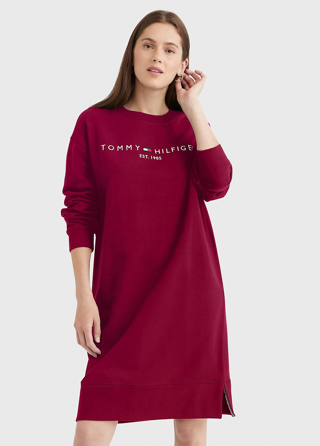 Бордовое кэжуал платье платье-свитшот Tommy Hilfiger однотонное