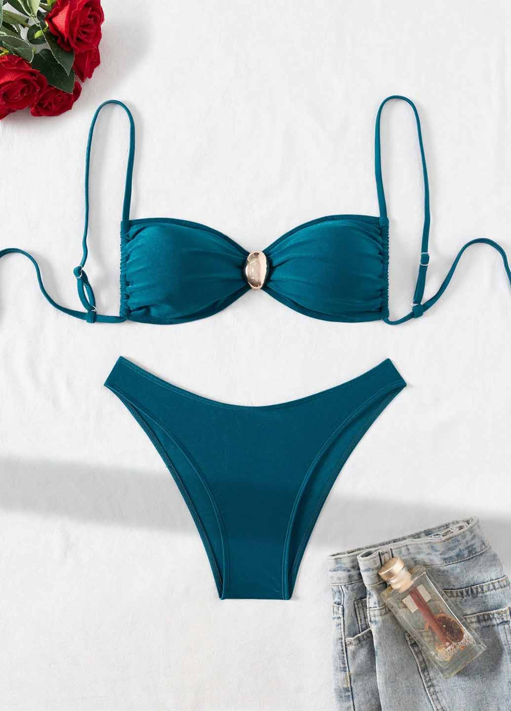 Бирюзовый летний купальник (лиф, трусики) бикини SHEIN