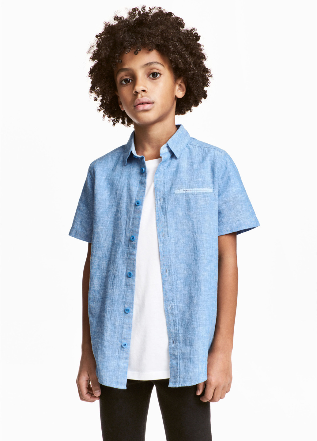 Синяя кэжуал рубашка H&M с коротким рукавом