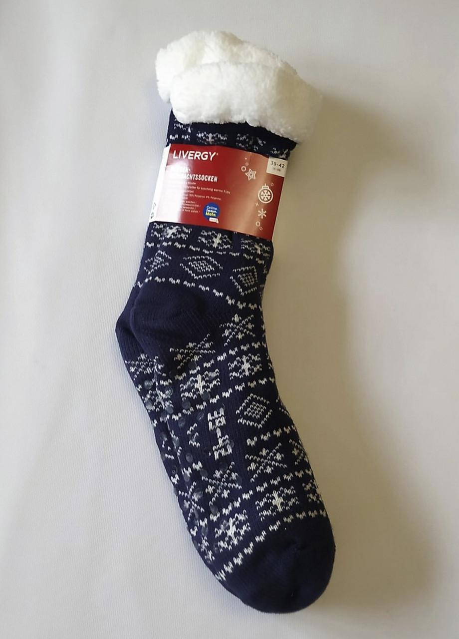 Чоловічі термо шкарпетки новорічні на хутрі Livergy сині