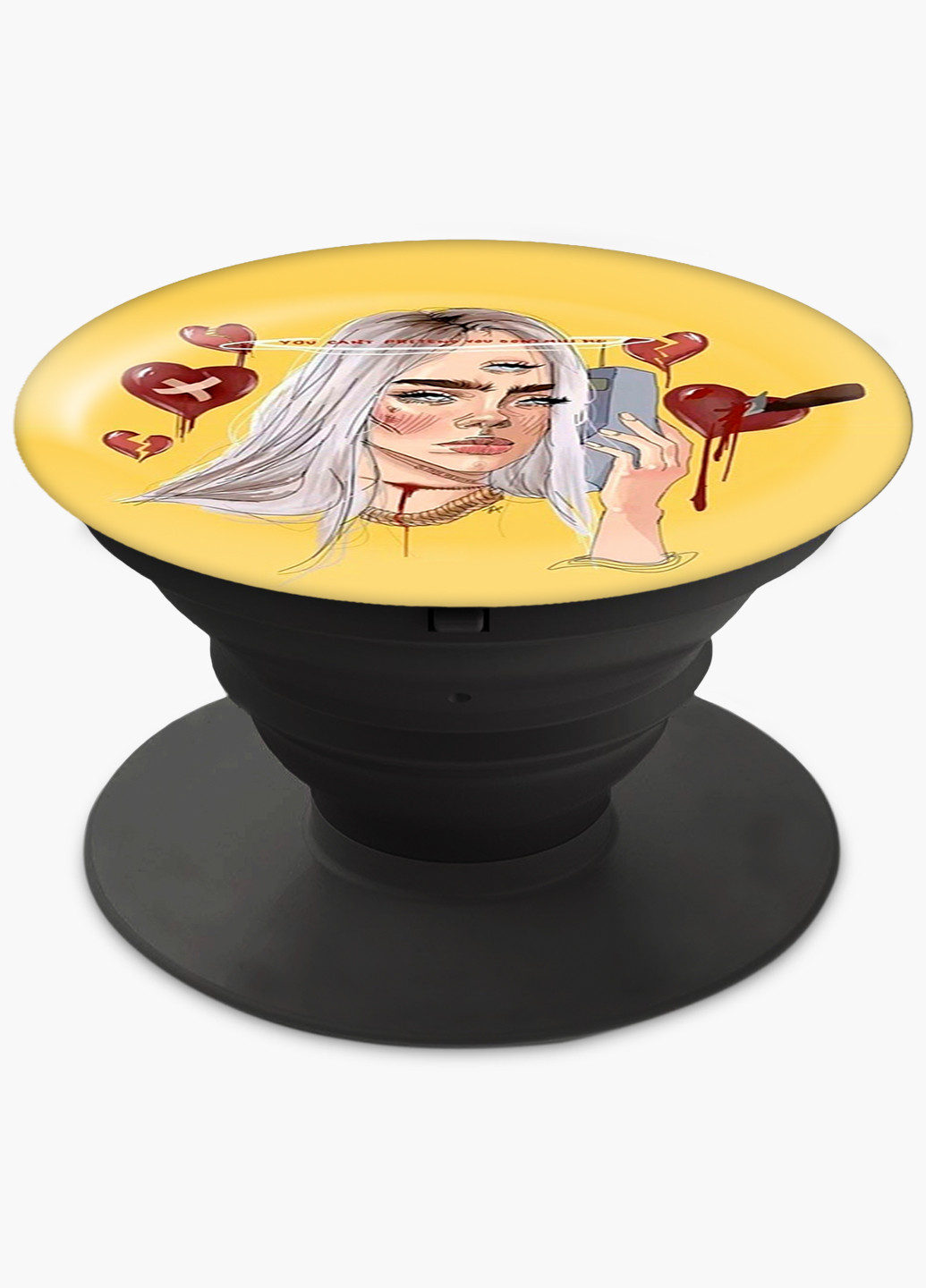 Попсокет (Popsockets) тримач для смартфону Біллі Айлиш (Billie Eilish) (8754-2675) Чорний MobiPrint (221548563)
