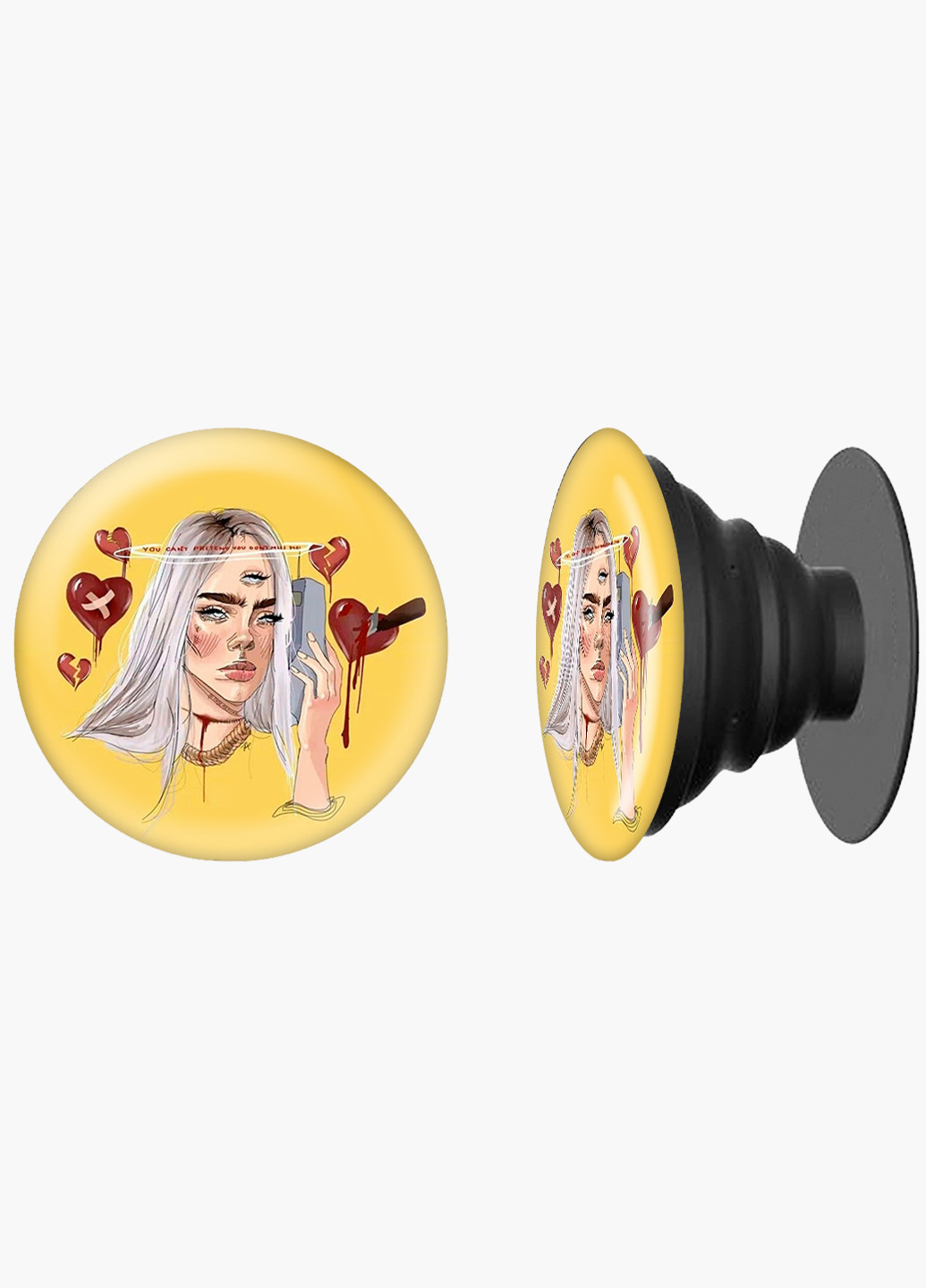 Попсокет (Popsockets) тримач для смартфону Біллі Айлиш (Billie Eilish) (8754-2675) Чорний MobiPrint (221548563)
