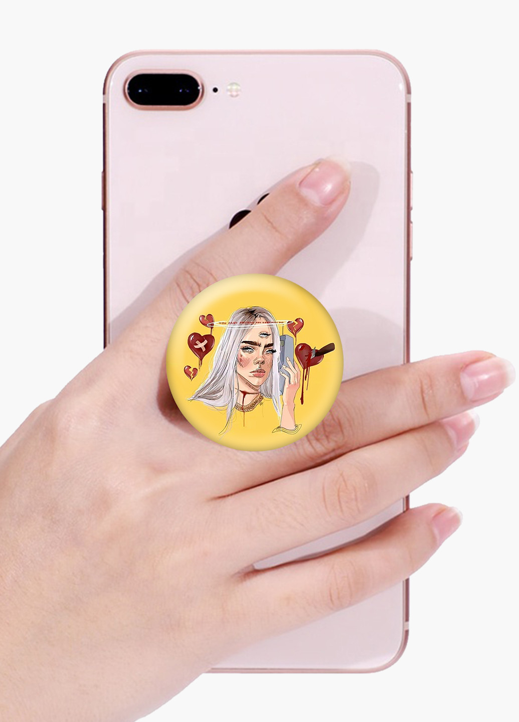 Попсокет (Popsockets) тримач для смартфону Біллі Айлиш (Billie Eilish) (8754-2675) Чорний MobiPrint (221548563)