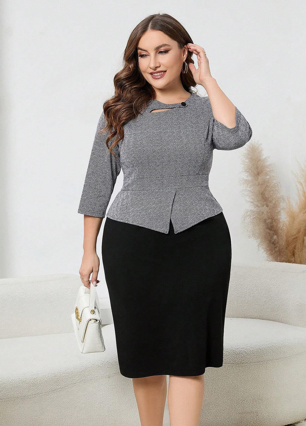 Комбинированное деловое платье футляр SHEIN колор блок