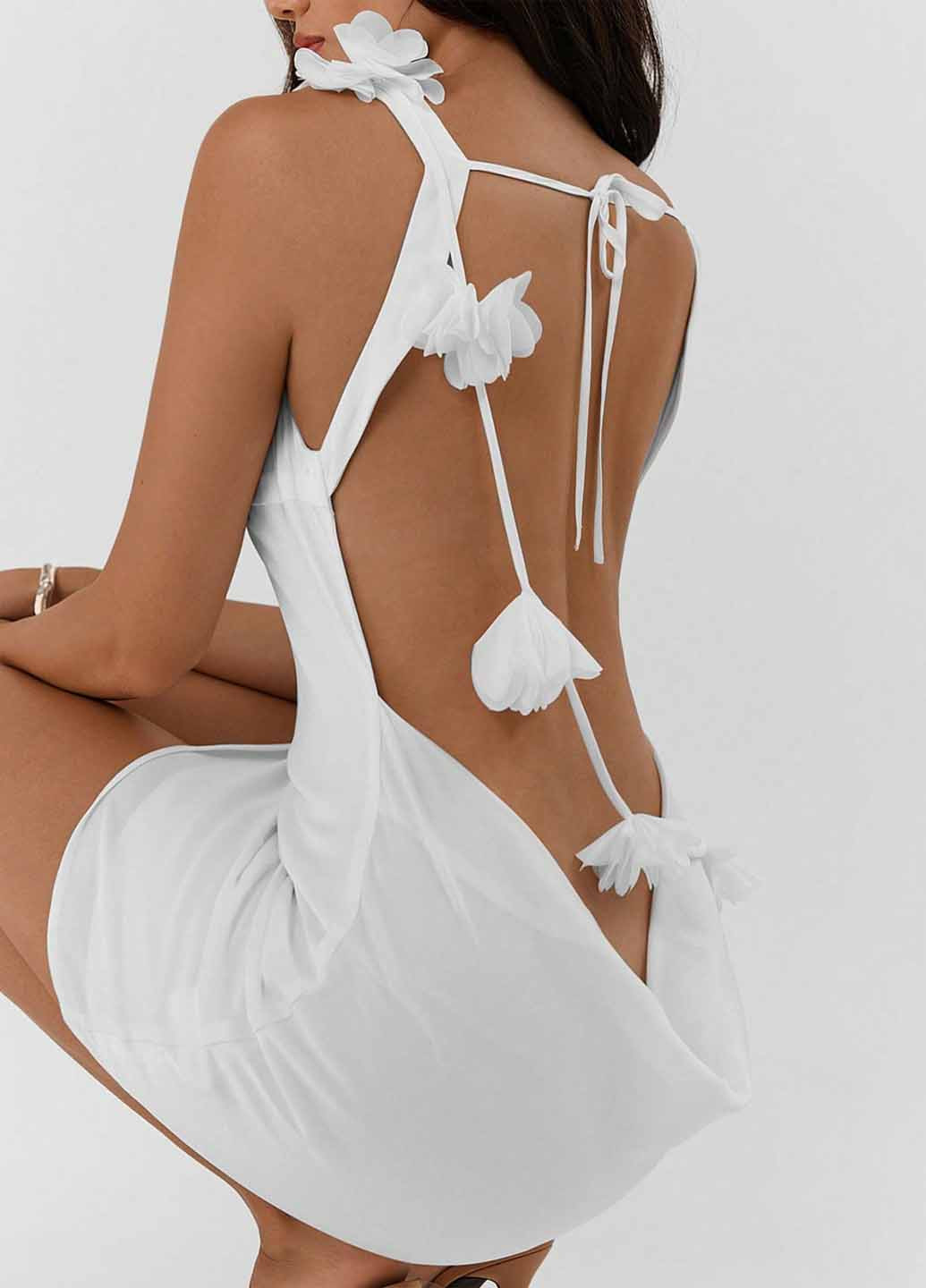 Білий коктейльна сукня з відкритою спиною SHEIN однотонна