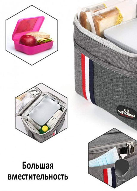 Термосумка/сумка холодильник для їжі з собою Young 7 л Серая More (253840461)