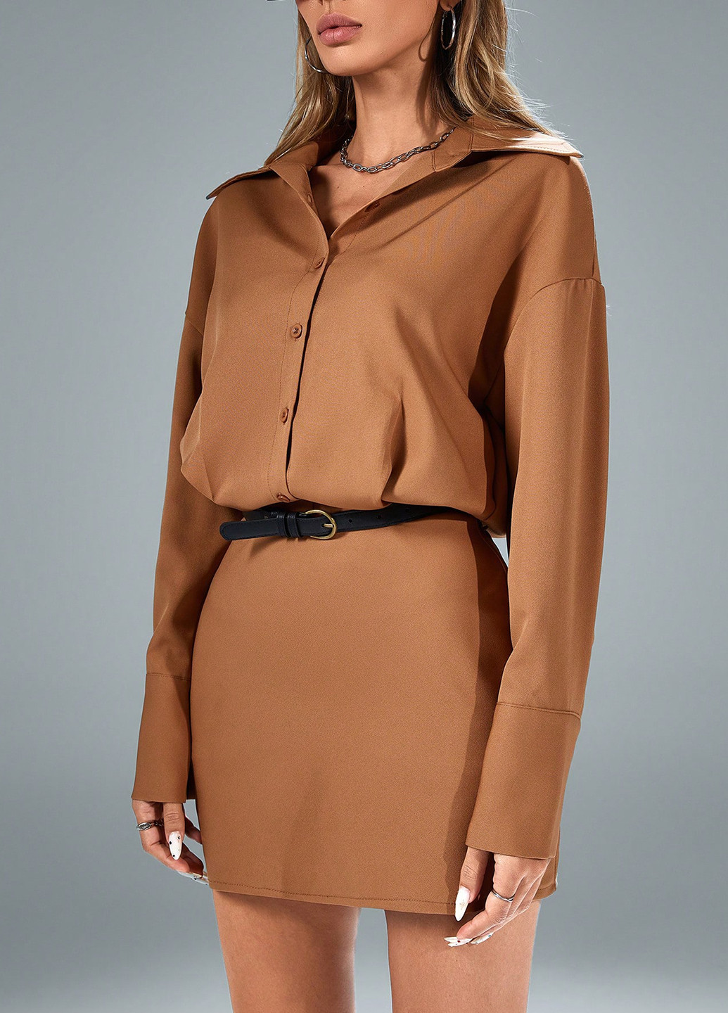 Світло-коричнева ділова, кежуал сукня сукня-сорочка SHEIN однотонна