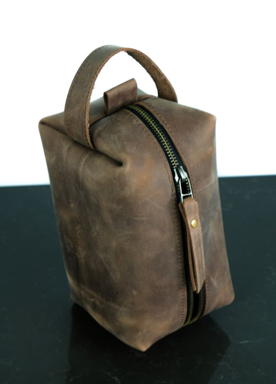 Кожаный органайзер косметичка несессер коричневый винтажный. Для мелких вещей. В сумку в авто в поездку Kozhanty (252348101)