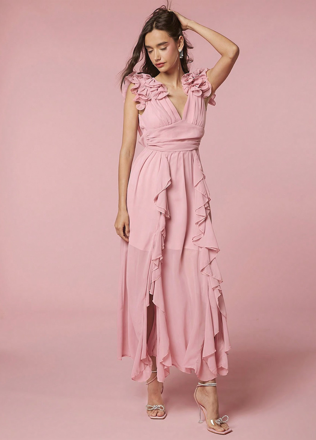 Пудрова кежуал, коктейльна, вечірня, святковий сукня а-силует SHEIN однотонна