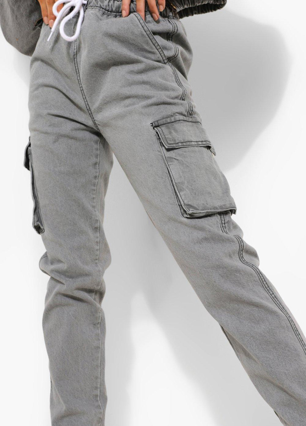 Серые джинсовые демисезонные джоггеры, карго, зауженные брюки Boohoo