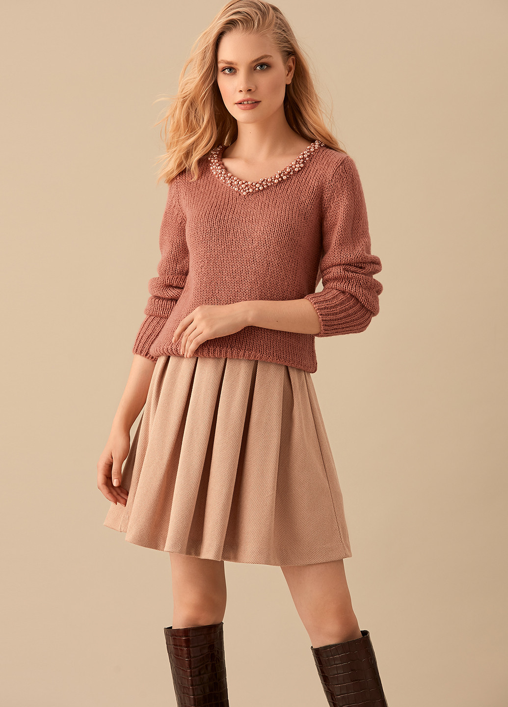 Розово-коричневый демисезонный джемпер пуловер LOVE REPUBLIC