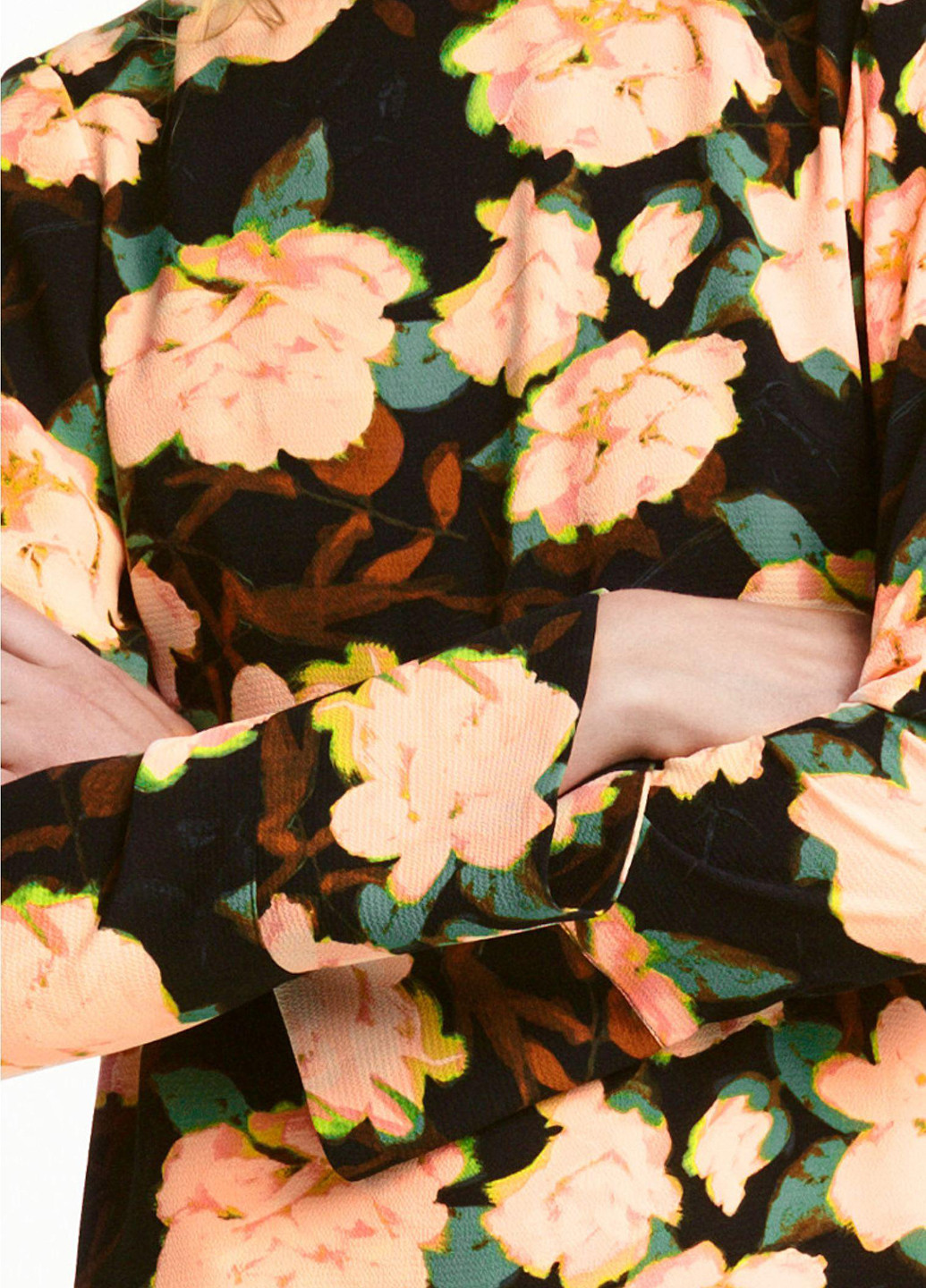 Черное платье демисезон,черный в узоры розовый, H&M с цветочным принтом