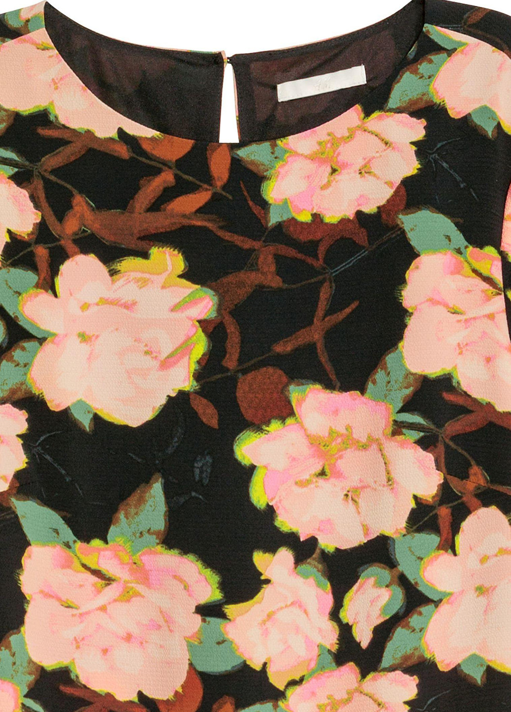 Черное платье демисезон,черный в узоры розовый, H&M с цветочным принтом