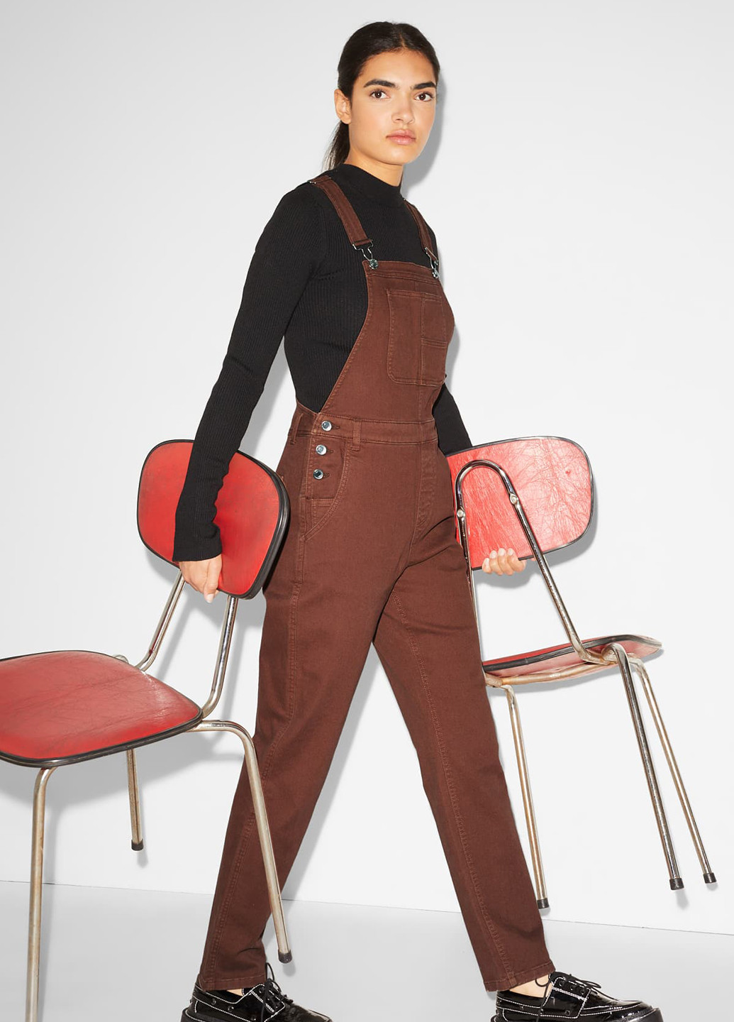 Комбинезон C&A комбинезон-брюки однотонный коричневый денил хлопок