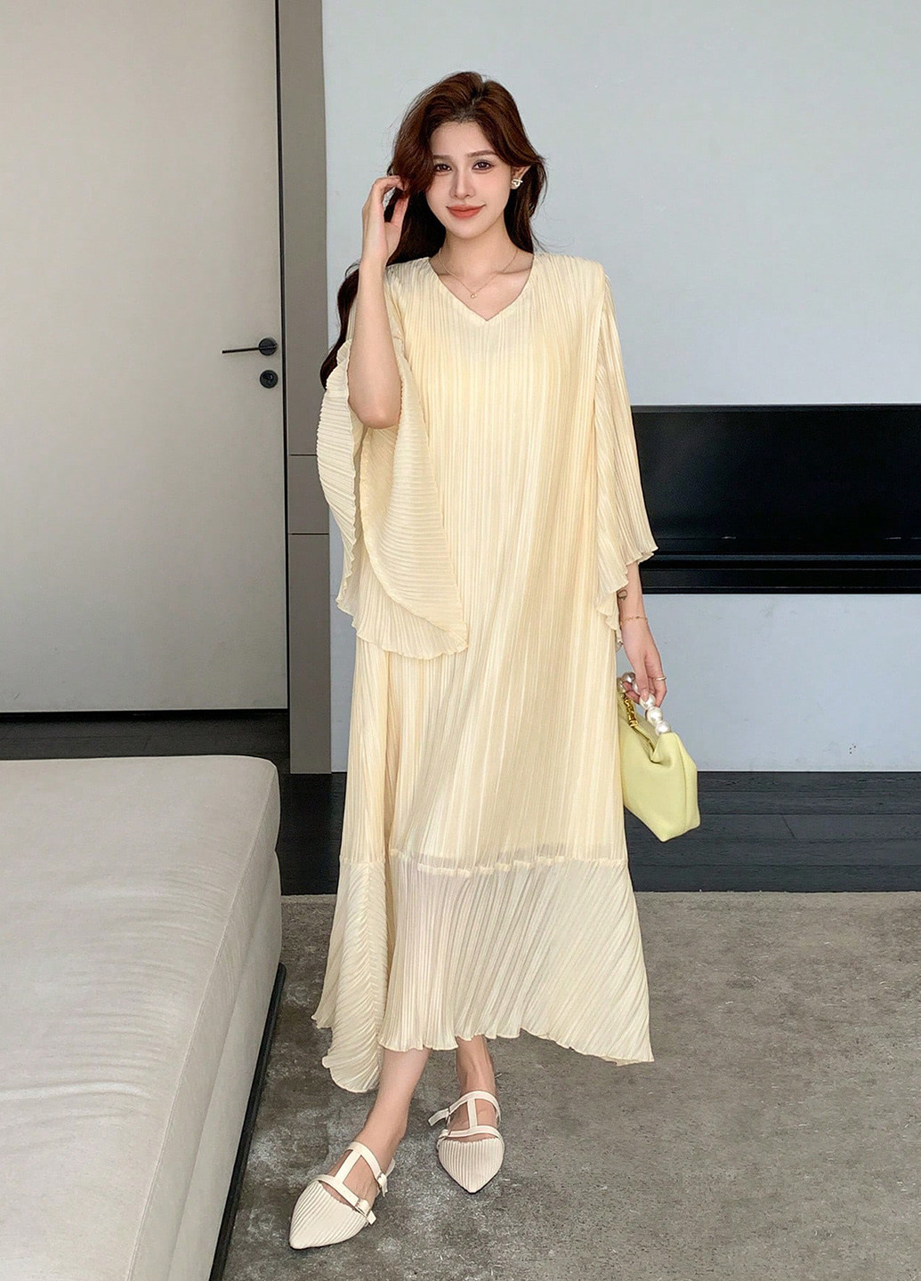 Кремовое кэжуал платье SHEIN однотонное