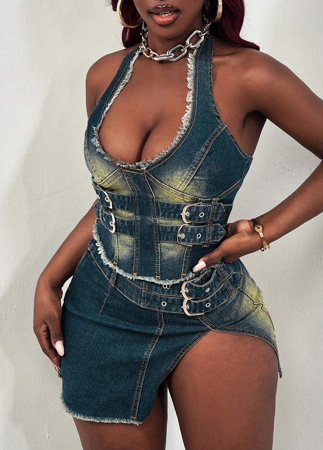 Синяя джинсовая однотонная юбка SHEIN