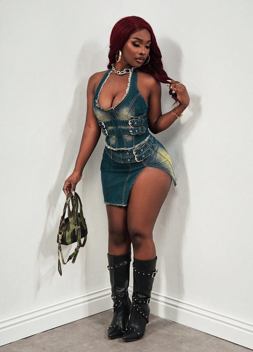 Синяя джинсовая однотонная юбка SHEIN