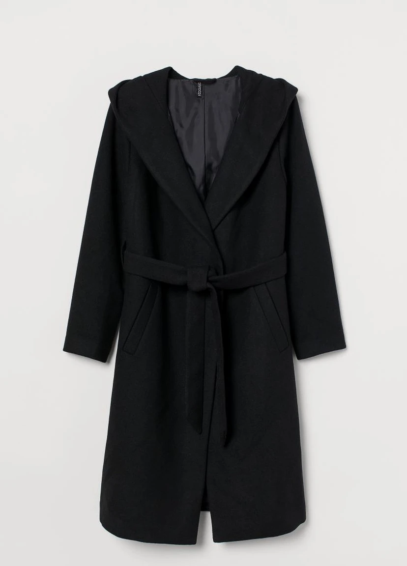 Черное зимнее H&M+ Пальто с капюшоном H&M+
