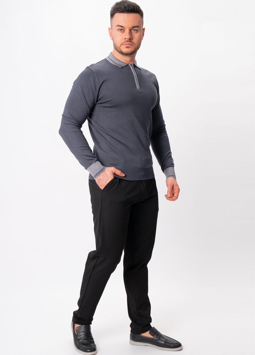 Серая футболка-поло для мужчин Trend Collection колор блок