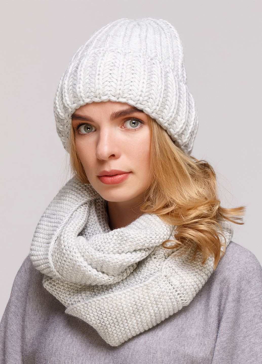 Теплый зимний комплект (шапка, шарф-снуд) на флисовой подкладке и отворотом 660006 DeMari софа (239417939)