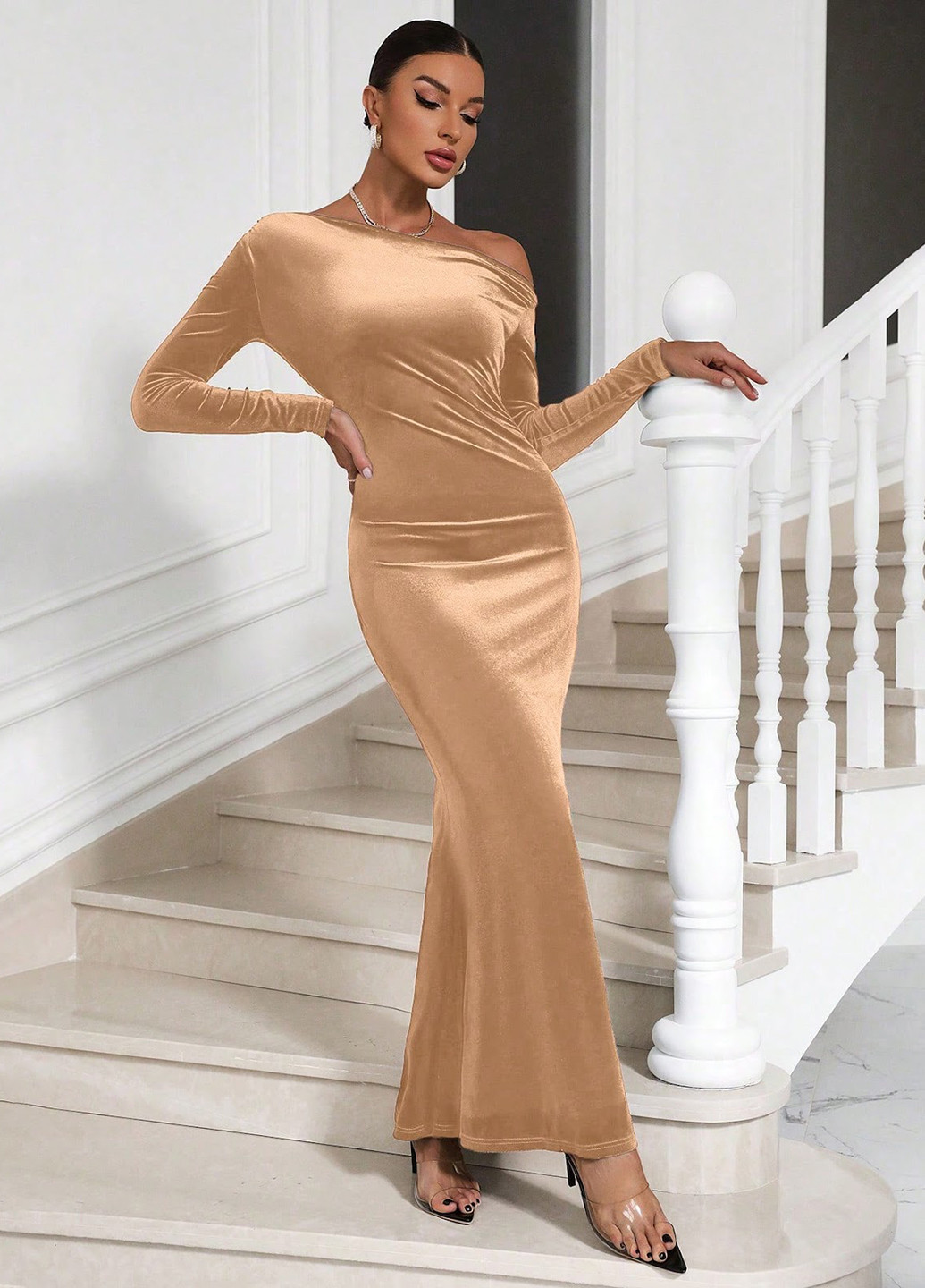 Кремова вечірня сукня SHEIN однотонна