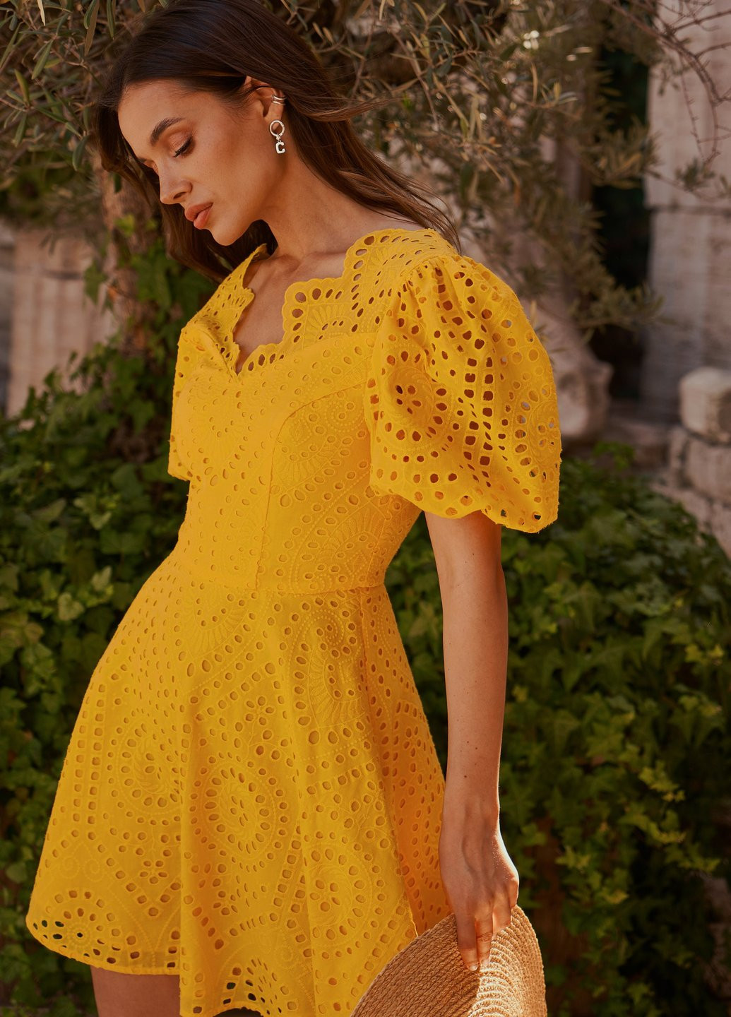 Жовтий повсякденний яскраве плаття з об'ємними рукавами Gepur однотонна