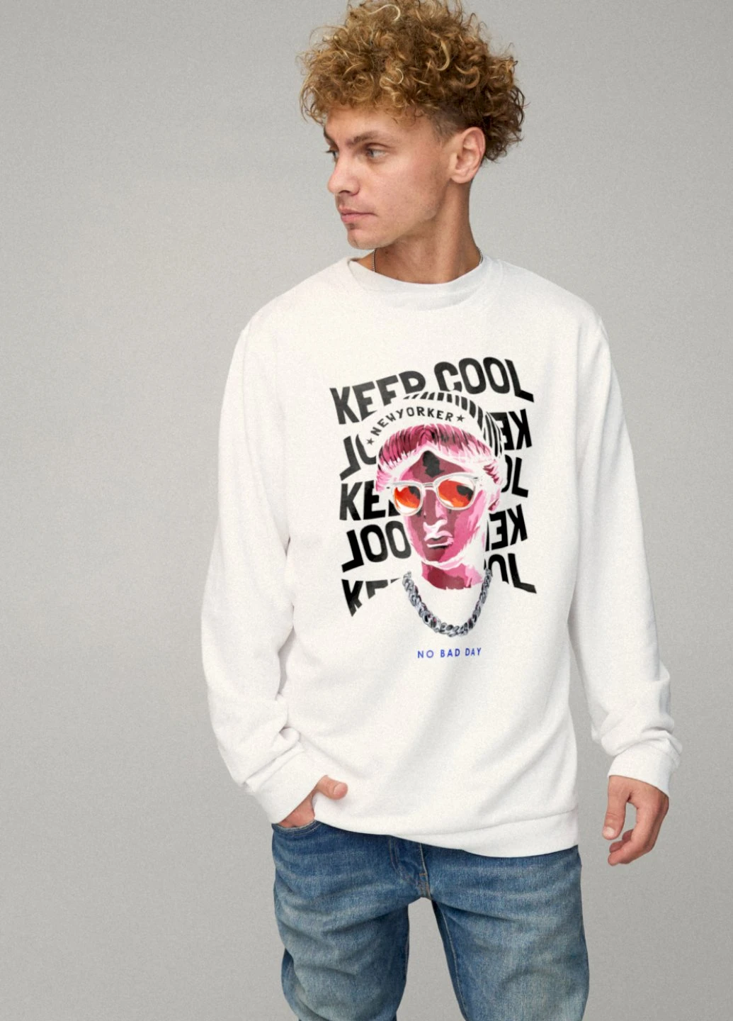 Белый світшот чоловічий oversize /no flis/ YAPPI рисунок (254557809)