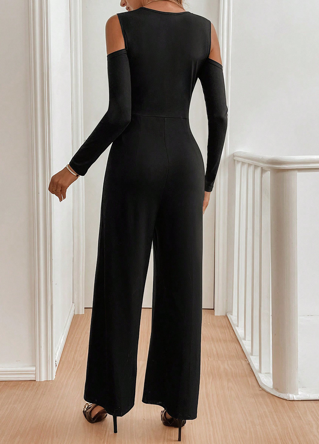 Комбинезон SHEIN комбинезон-брюки однотонный чёрный вечерний полиэстер