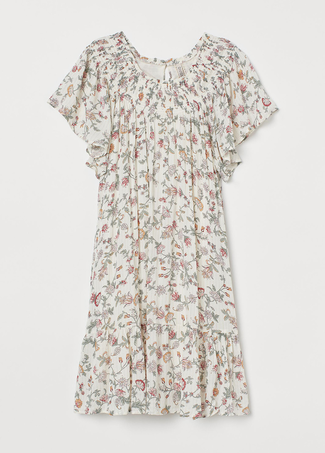 Светло-бежевое кэжуал платье а-силуэт H&M с цветочным принтом
