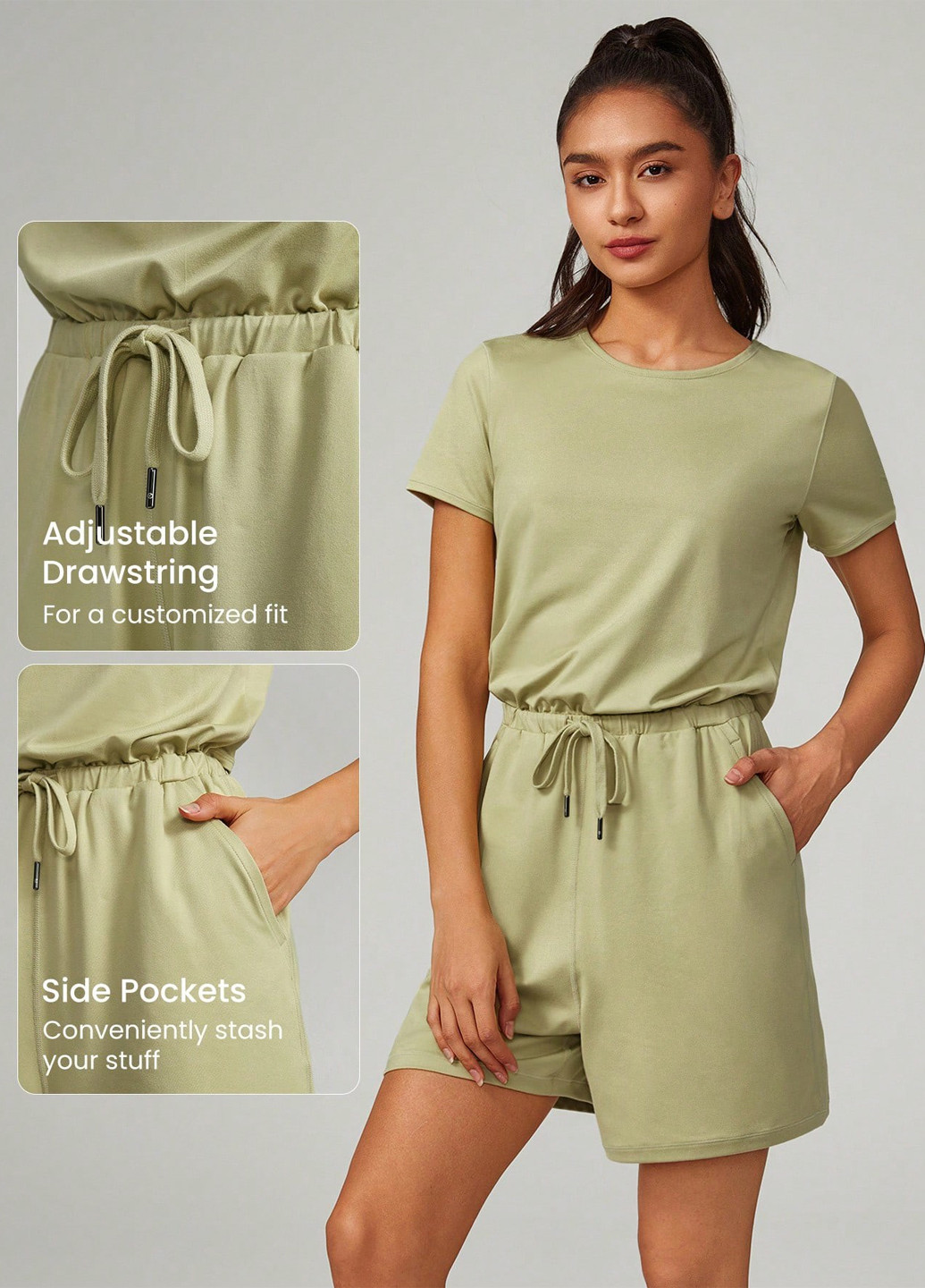 Комбінезон SHEIN комбінезон-шорти однотонний оливковий спортивний поліестер