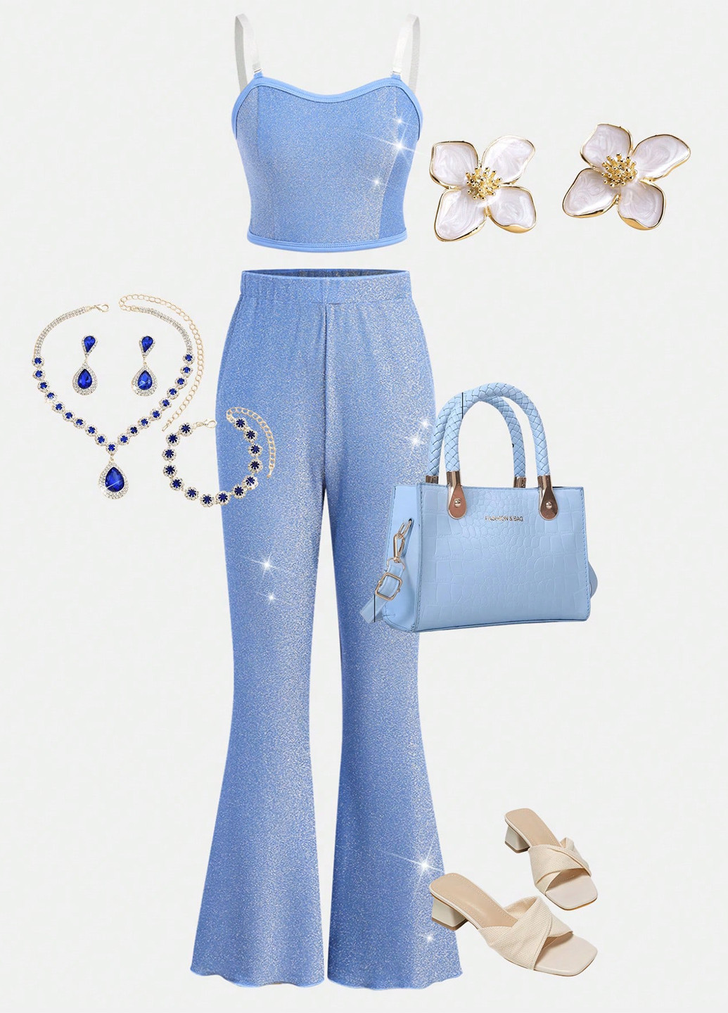 Голубой летний костюм (топ, брюки) SHEIN