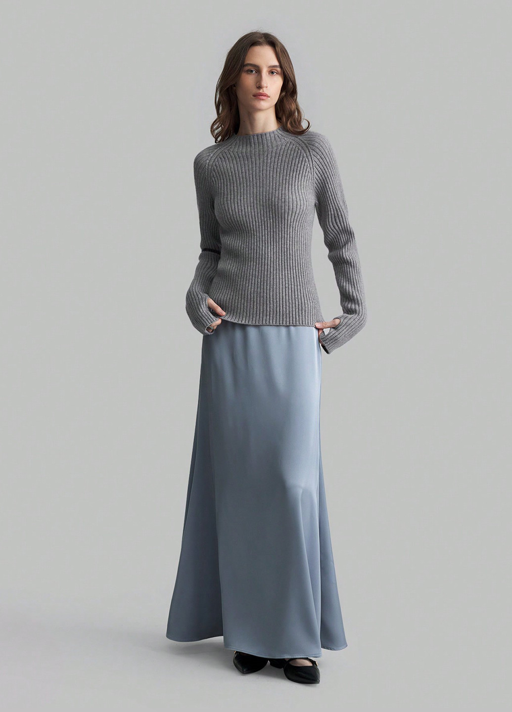 Синяя кэжуал однотонная юбка SHEIN клешированная