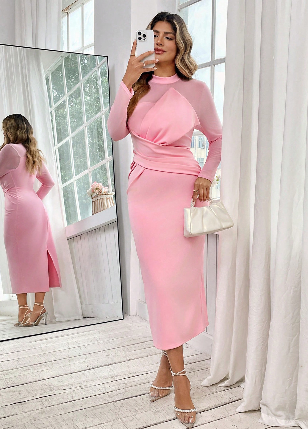 Рожева святковий, вечірня сукня футляр SHEIN однотонна