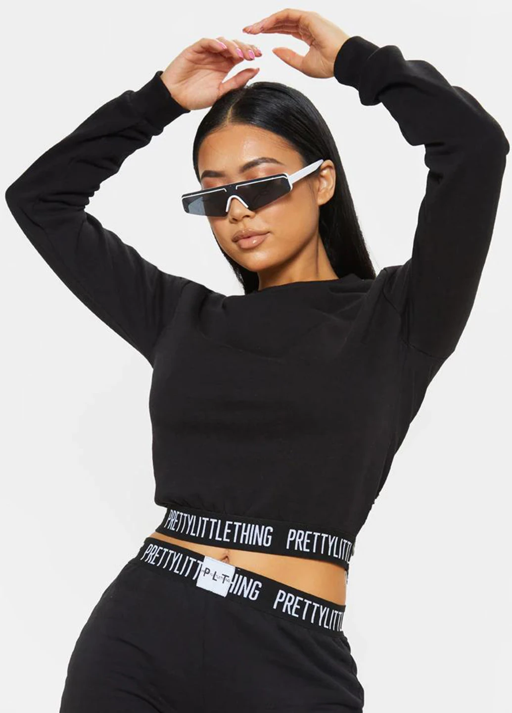 Черный свитшот PrettyLittleThing надпись без декора (254799186)