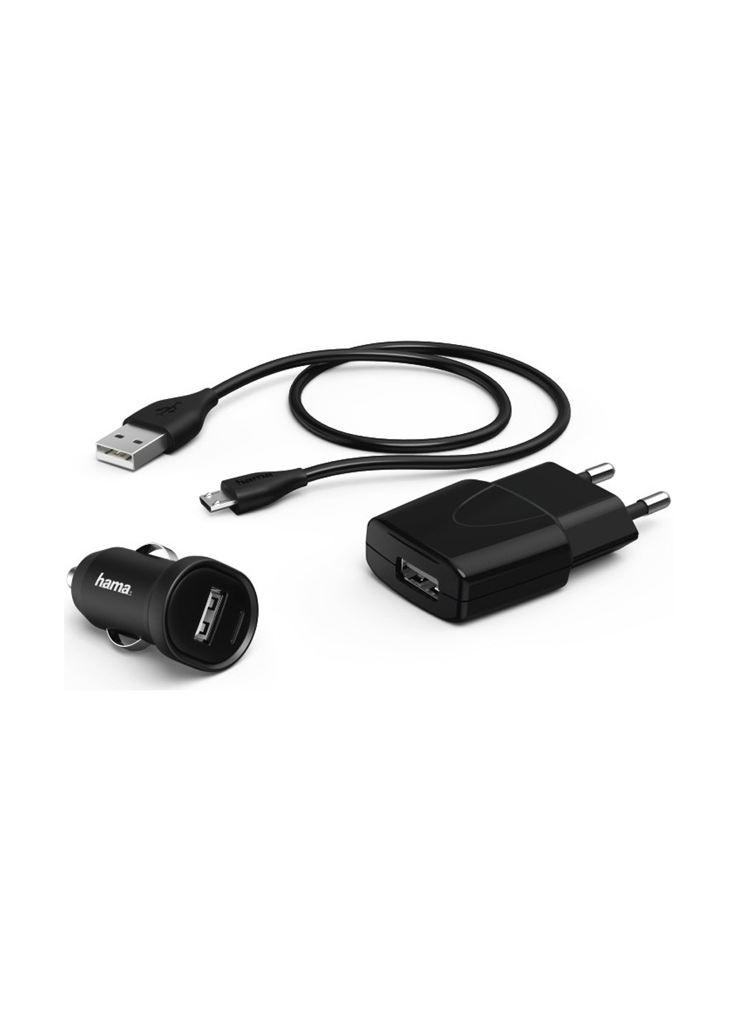 Комплект ЗУ НАМА 3в1, 2х1А., кабель micro USB 1.4 м., black (00173622) Hama Комплект 3в1, 2х1А., кабель micro USB 1.4 м., black (00173622) чёрное