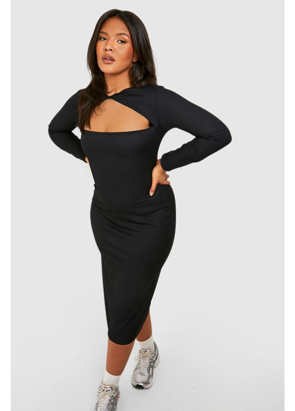 Черное вечернее, кэжуал платье силуэтная, платье-свитер Boohoo однотонное