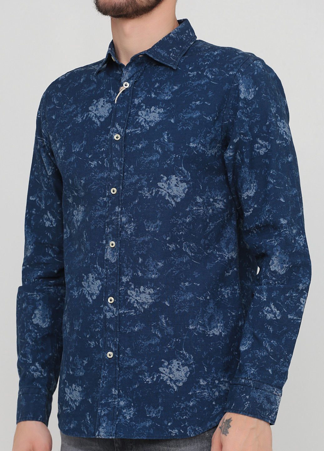 Темно-синяя кэжуал рубашка с цветами JACK&JONES
