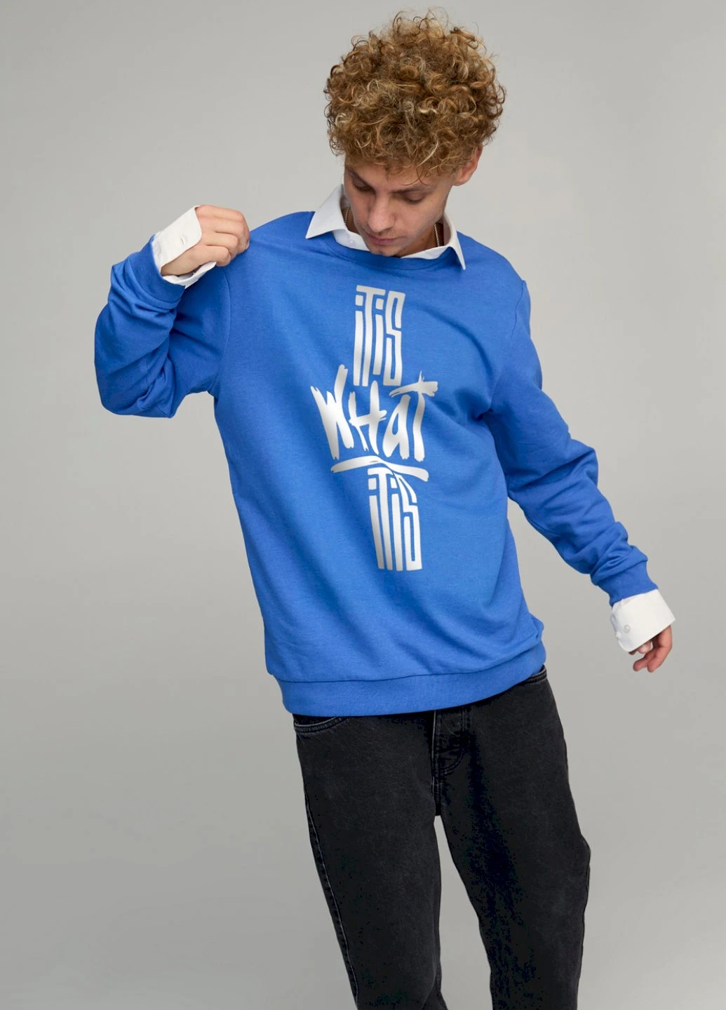 Блакитний світшот чоловічий oversize /no flis/ YAPPI (252386607)
