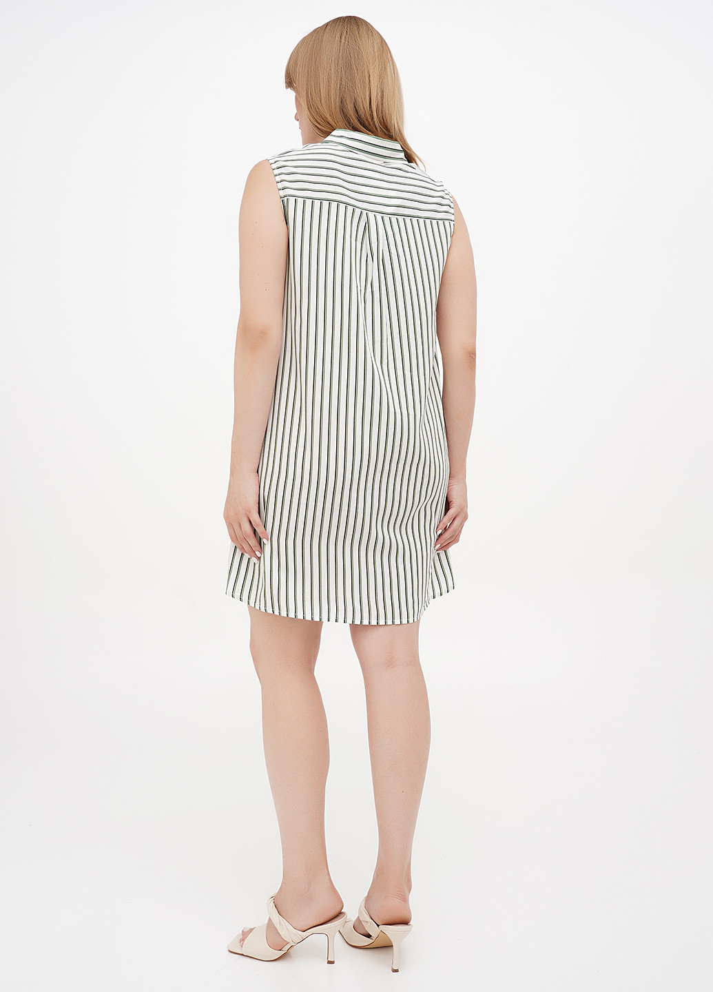 Зеленое кэжуал платье рубашка, а-силуэт Terranova в полоску