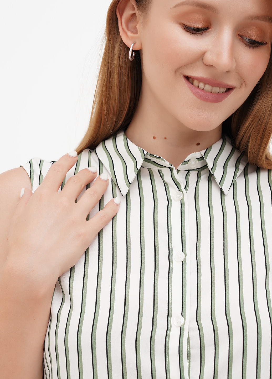 Зеленое кэжуал платье рубашка, а-силуэт Terranova в полоску
