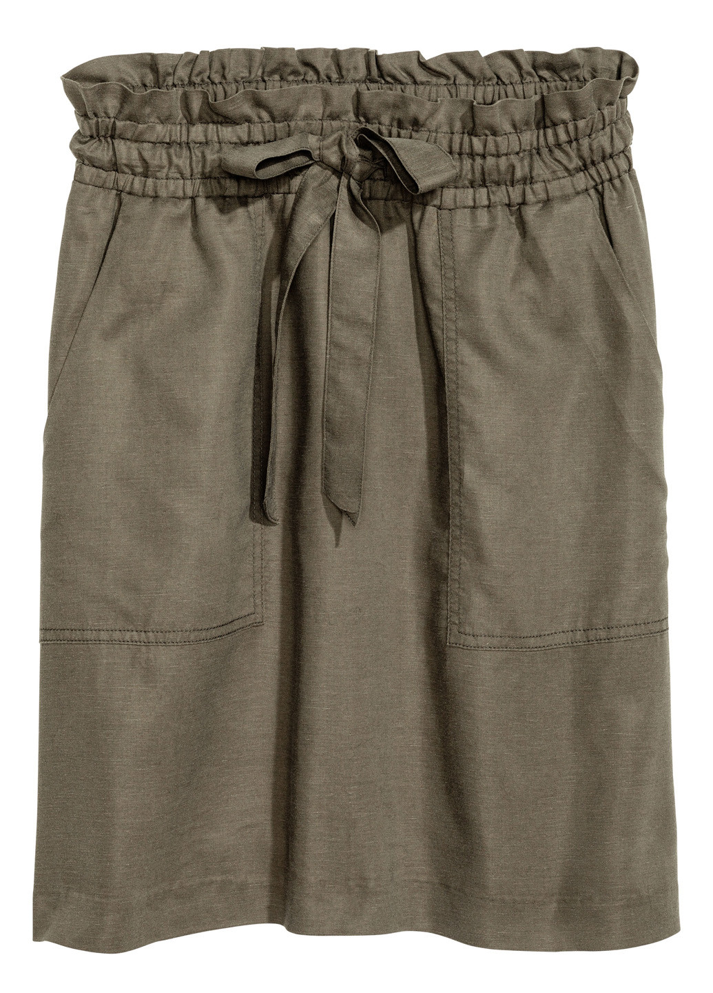 Оливковая (хаки) кэжуал однотонная юбка H&M с высокой талией