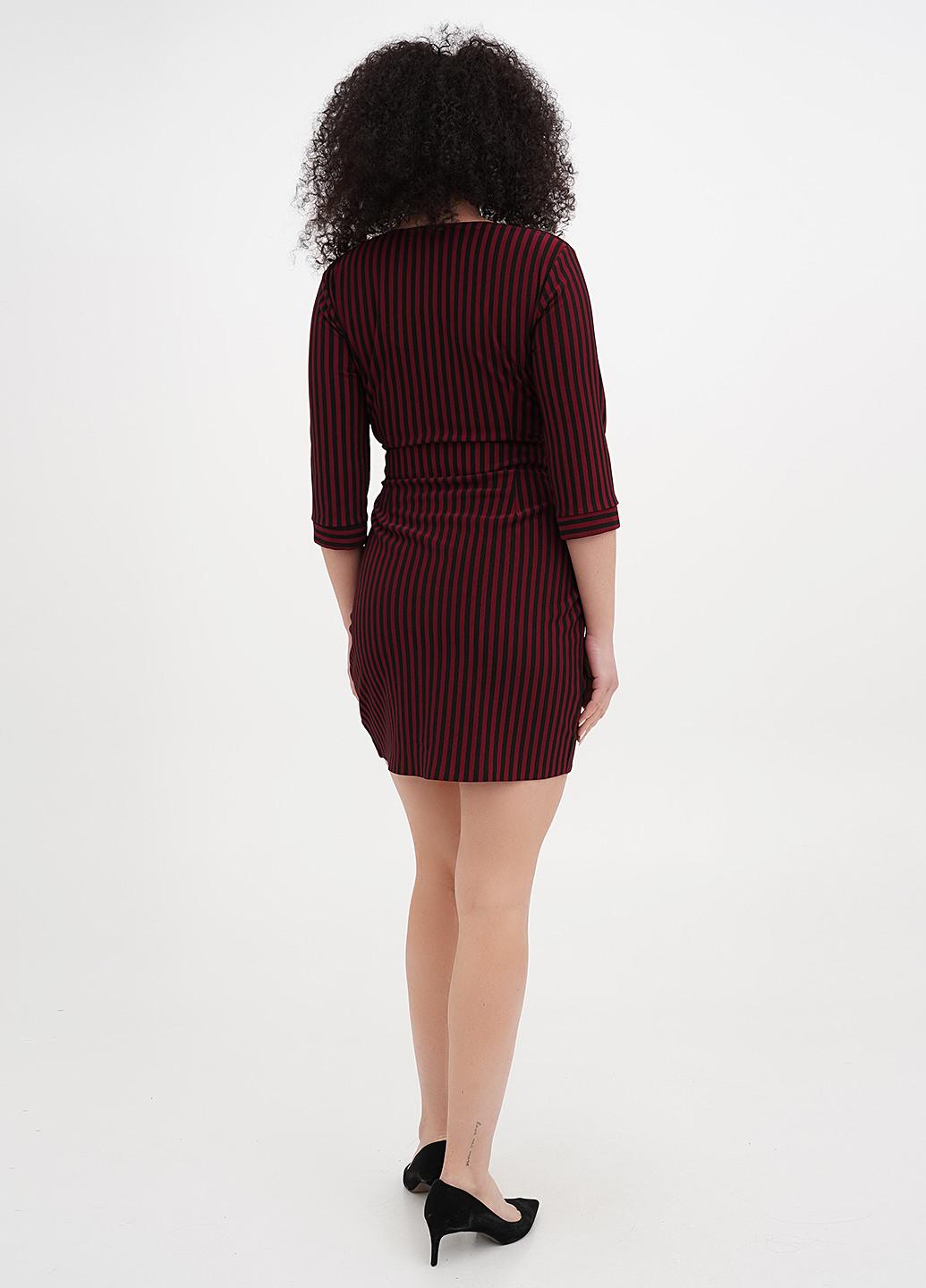 Бордовое кэжуал платье на запах Babylon в полоску