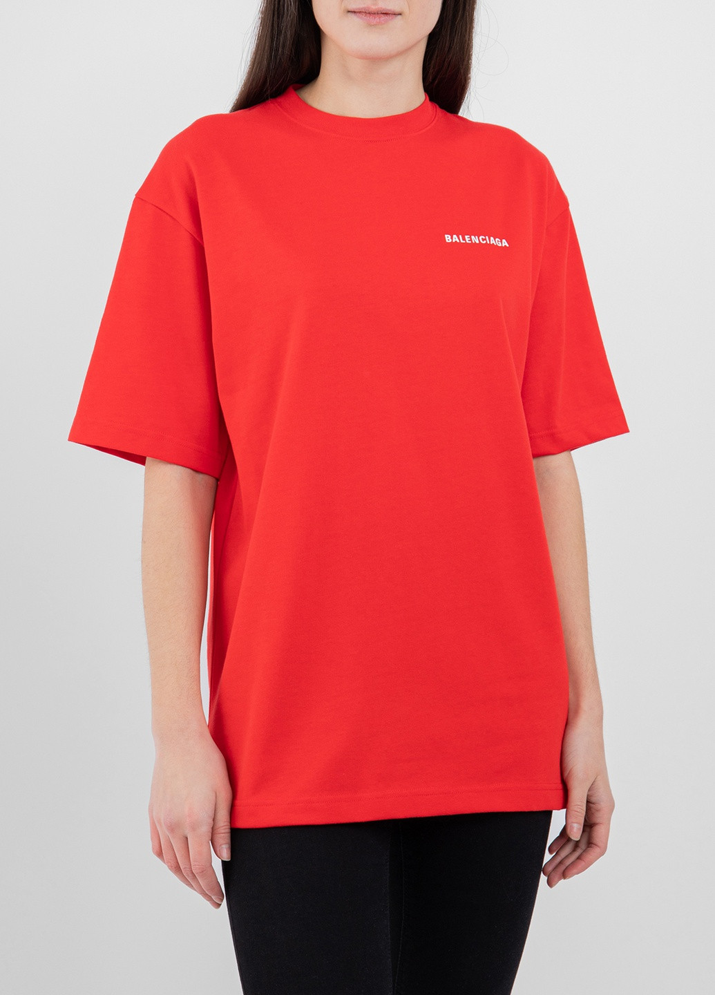 Красная всесезон белая футболка oversize с логотипом Balenciaga