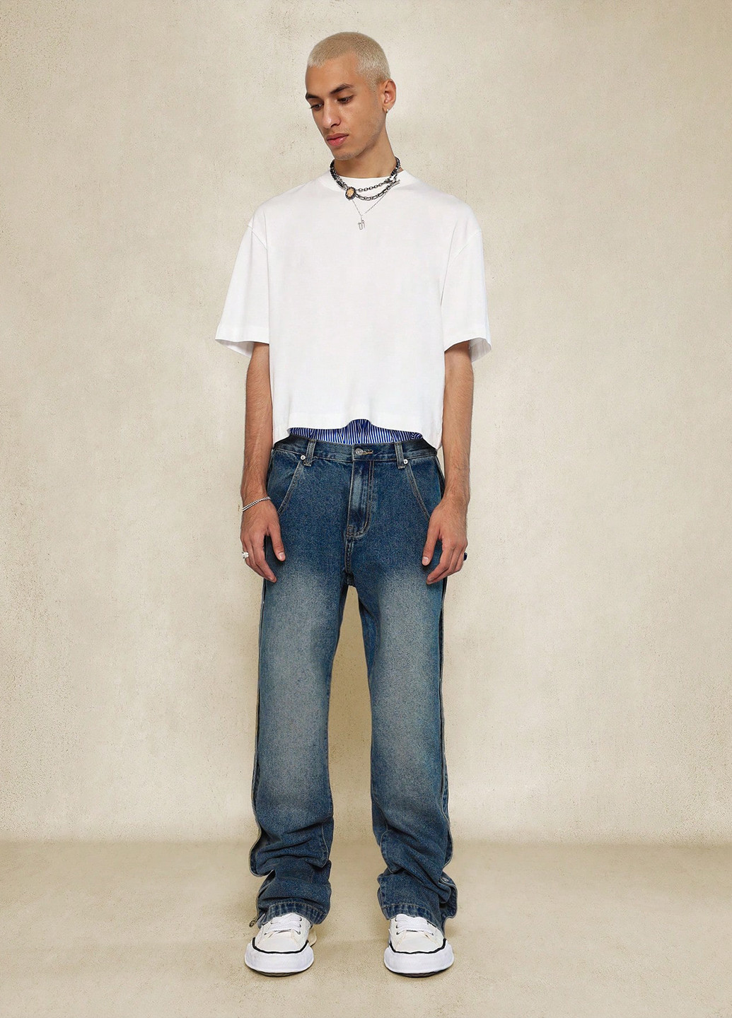 Серо-синие демисезонные прямые джинсы SHEIN