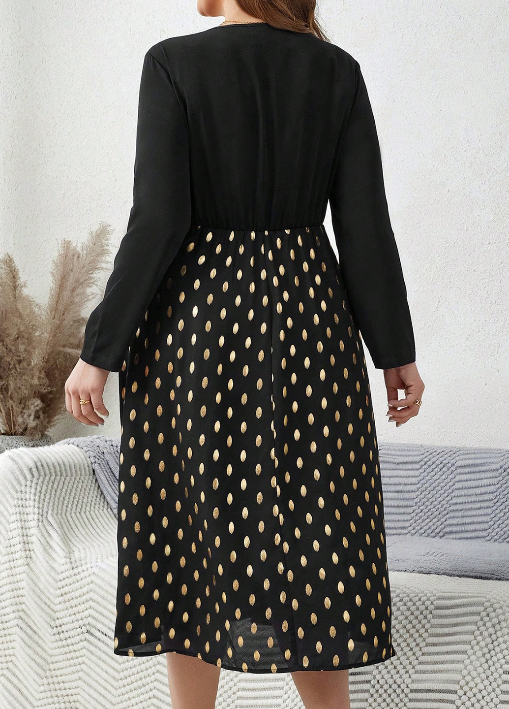 Черное кэжуал платье клеш SHEIN в горошек